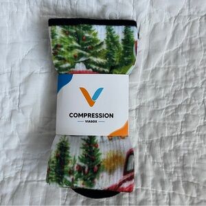 NWT Viasox Compression Socks Pups & Pickups Dog Truck Christmas Tree Knee Hi Med